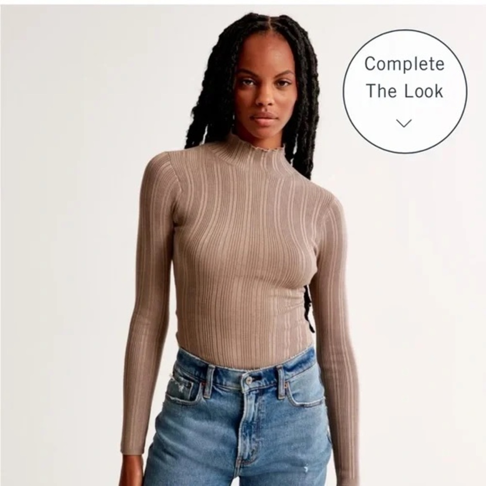 Abercrombie & Fitch dark brown Ribbed Mock-Neck Long Sleeve Top